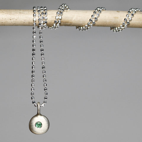 Sterling Silver Pebble Pendant with Emerald
