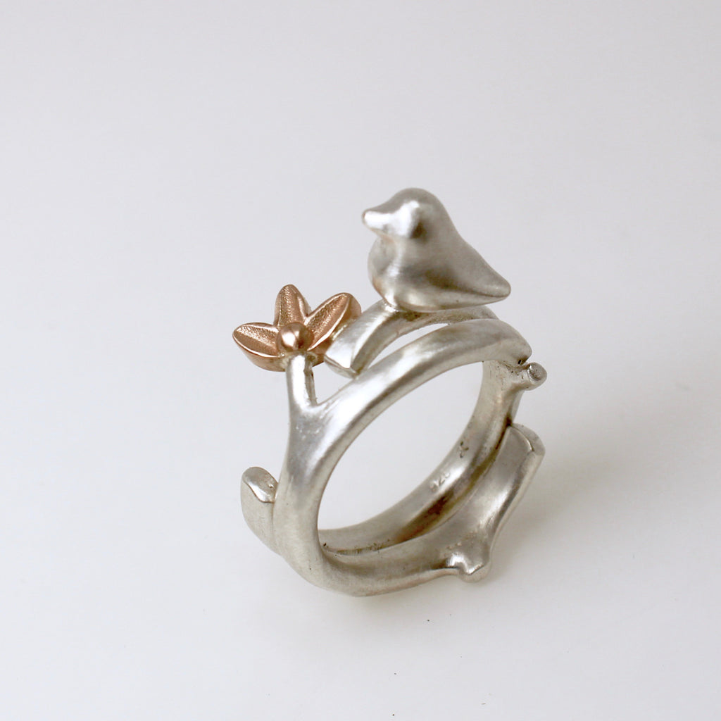 Natura Ring with Bird and Blossom