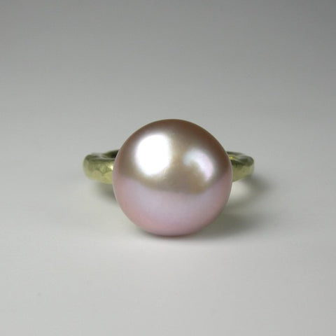 Pink Baroque Pearl & 14K Green Gold Ring