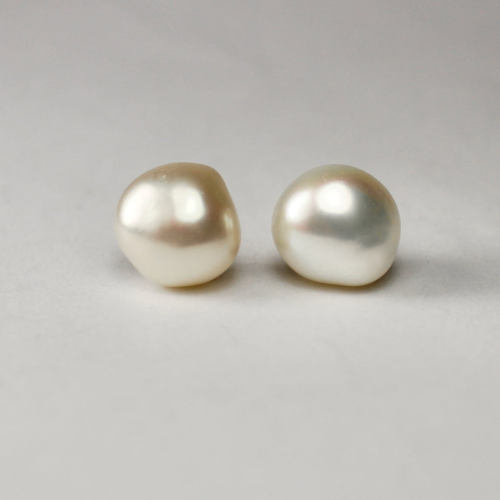 Wabi Sabi 14K White Baroque Pearl Stud Earrings Large